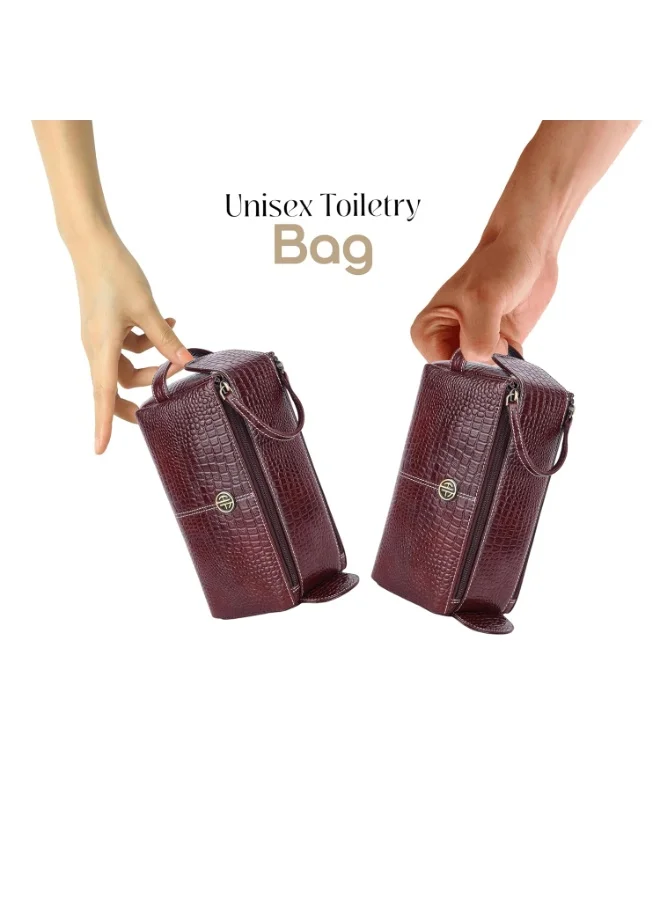 HAMMONDS FLYCATCHER  Genuine Leather Toiletry Bag for Men and Women - Travel Organizer Pouch, Shaving Kit Bag for Men, Cosmetic Organizer Bag, Toiletry Pouch for Men with Multiple Pockets - TC4005 Croc Brown  | Best Price UAE